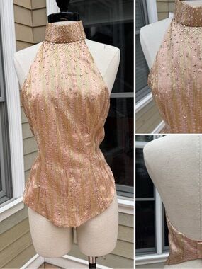 Embellished Gold Halter Top with Gold Accents - custom - designer- USA made